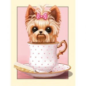 Deimantinio paveikslo-mozaikos 5D rinkinys (akučių klijavimas) 35x45cm JORKŠYRO TERJERAS PUODELYJE