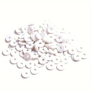 Plokšti polimerinio molio karoliukai 6x1mm 100vnt.-WH