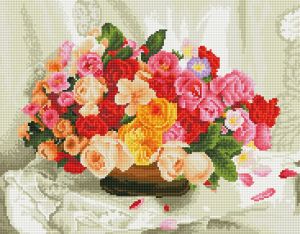 Deimantinio paveikslo-mozaikos 5D rinkinys (akučių klijavimas) 30X40cm ĮVAIRIASPALVIŲ GĖLIŲ PUOKŠTĖ