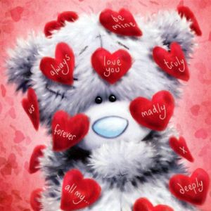 Deimantinio paveikslo-mozaikos 5D rinkinys (akučių klijavimas) 30X30cm MEŠKUTIS SU ŠIRDELĖMIS